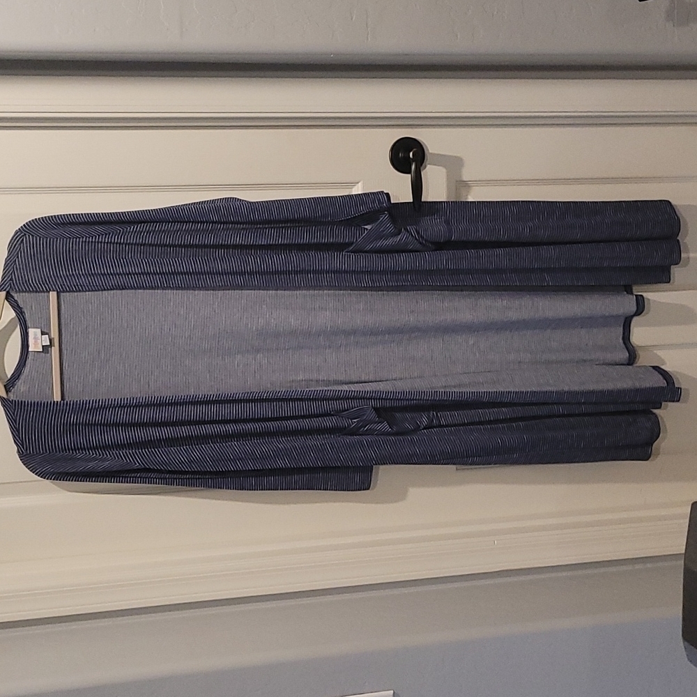 Blue White Stripe Long Blue Cardigan L
